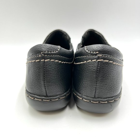 6W 6 WIDE Clarks Ashland Effie Black Pebbled Leather Comfort Loafers Shoes - Picture 7 of 10